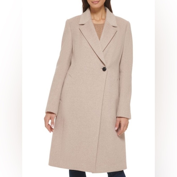 COLE HAAN Double Breasted Wool Blend Oatmeal Tan Coat 12 - Picture 5 of 9